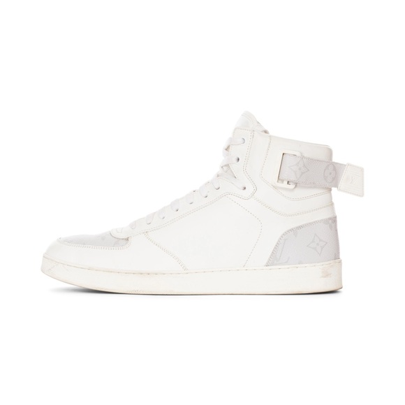 Louis Vuitton Rivoli White and Gray Leather Monogram High-Top Sneakers Men's 9 - Picture 3 of 9